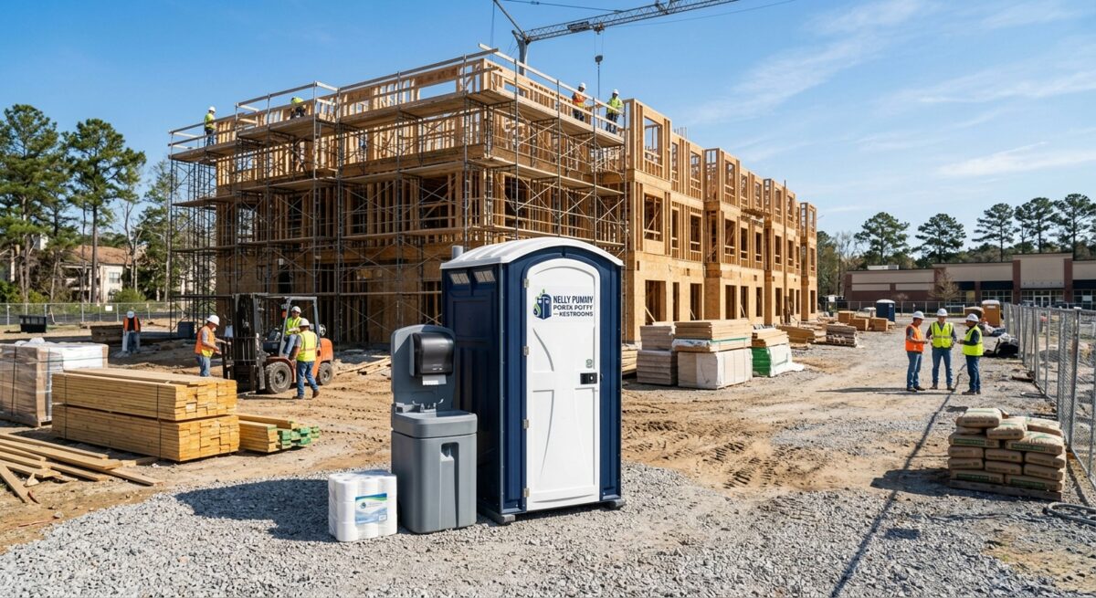 Nelly Pummy Porta Potty units placed at a Columbia, SC construction site